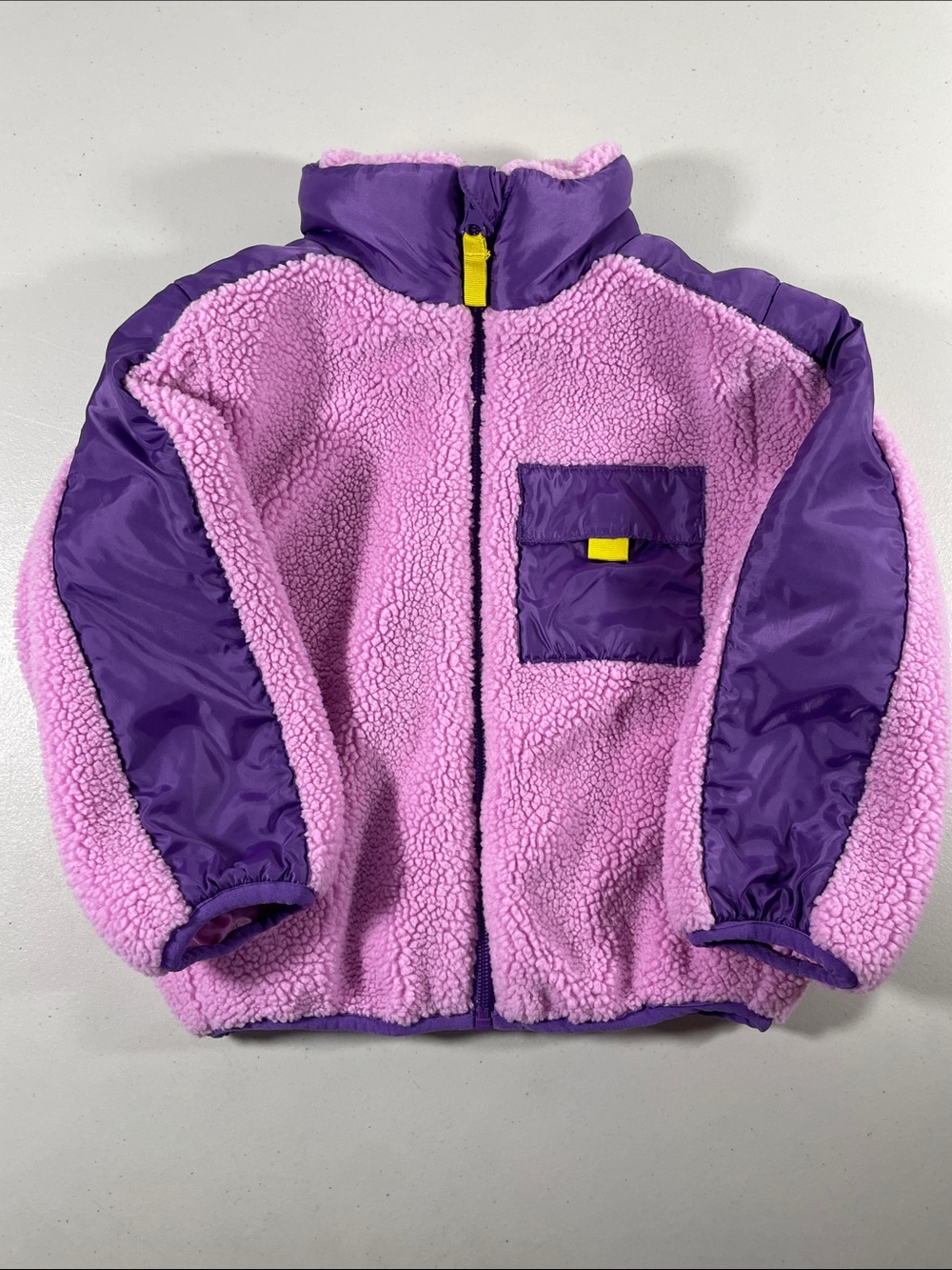H&M Toddler Girls Sherpa Fleece Teddy Jacket Colorblock Pink Purple Zip Up 3T 4T